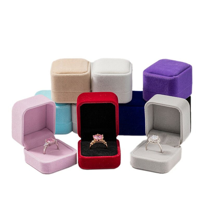 صندوق مخملي أحمر مربع لخاتم الخطوبة ، تغليف المجوهرات ، منظم القرط ، عرض خاتم الزواج ، هدية عيد الحب ، وتجارة الجملة