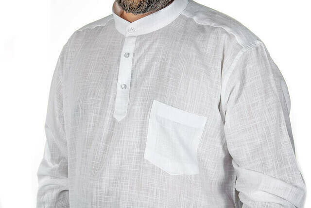 Льняная белая рубашка IQRAH с круглым вырезом и 3 пуговицами