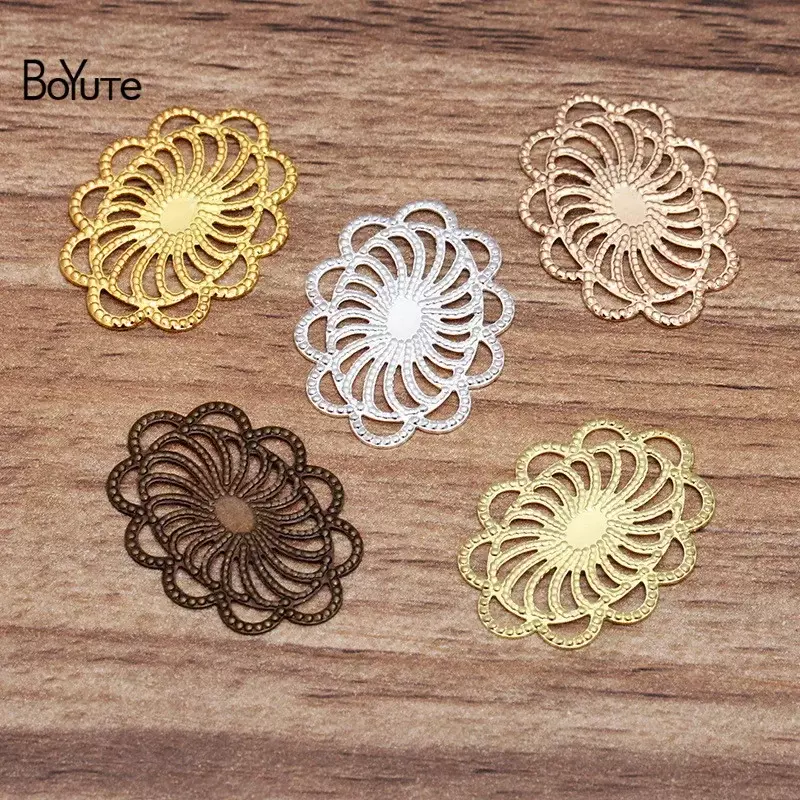 BoYuTe-Materiales de flor de filigrana hechos a mano para hacer joyas, Metal y latón, 20x26MM, 100 unidades por lote