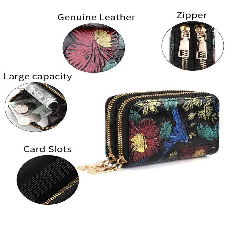 Multiple Card Money Bag Fashion Double Zipper One Fold Card Holder Small Size PU Leather Coin Purse for Teenagers Girls