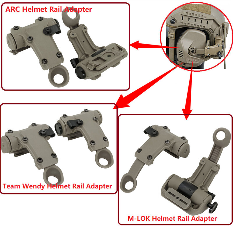 Helm Adaptor Rel Taktis untuk Headset Taktis RAC Headset Tembak Airsoft Kompatibel dengan Rel Helm Tim Wendy M-LOK