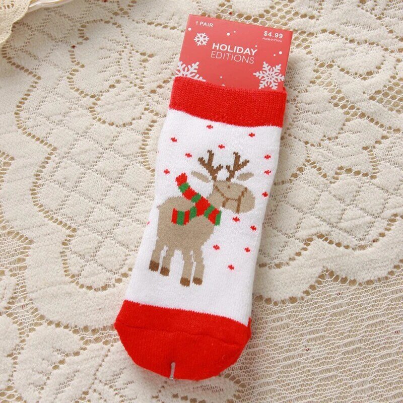 ถุงเท้าคริสต์มาสลำลอง1 ~ 4ชิ้นถุงเท้าผ้าฝ้ายลายกวางเอลก์ซานตาคลอสหมีคริสต์มาสถุงเท้าเด็กสำหรับฤดูใบไม้ร่วงฤดูหนาว