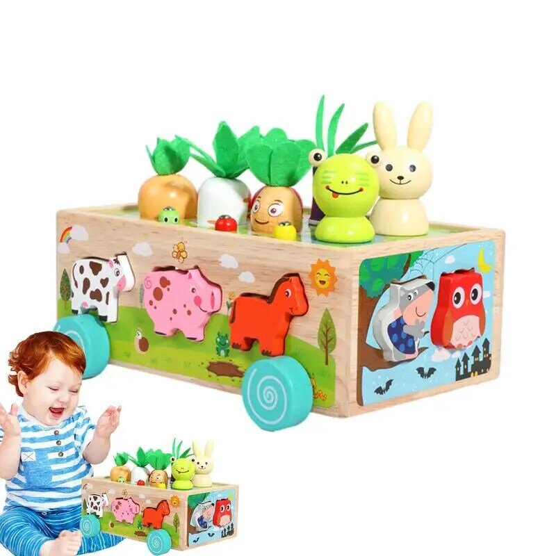 Juguetes Montessori de Motor fino, bloques a juego de formas, juguetes de animales de granja de madera, clasificación y apilamiento rápidos, 1, 2 y 3 años