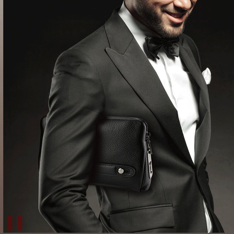 Bolsa de impressão digital masculina bolsa de couro masculina carteira longa de telefone móvel bolsa de mensageiro masculina anti-roubo carteira