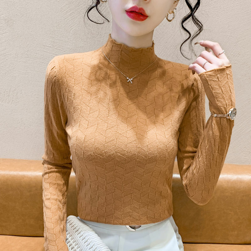 2024 New High quality Half Turtleneck Sweater Women's Pullover Spring Long Sleeved Solid Knitted Autumn Fashion Sweater