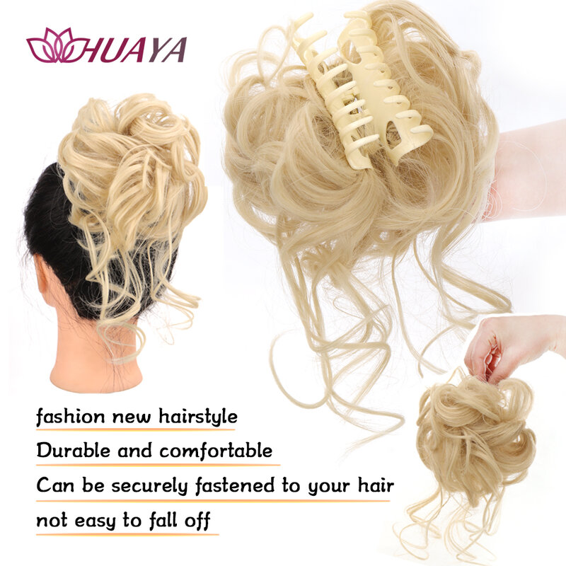 HUAYA syntetyczny Messy Curly Claw przyrząd do koka z włosów Chignon przedłużanie włosów Scrunchy fałszywe sztuczne włosy z ogonem dla kobiet treski