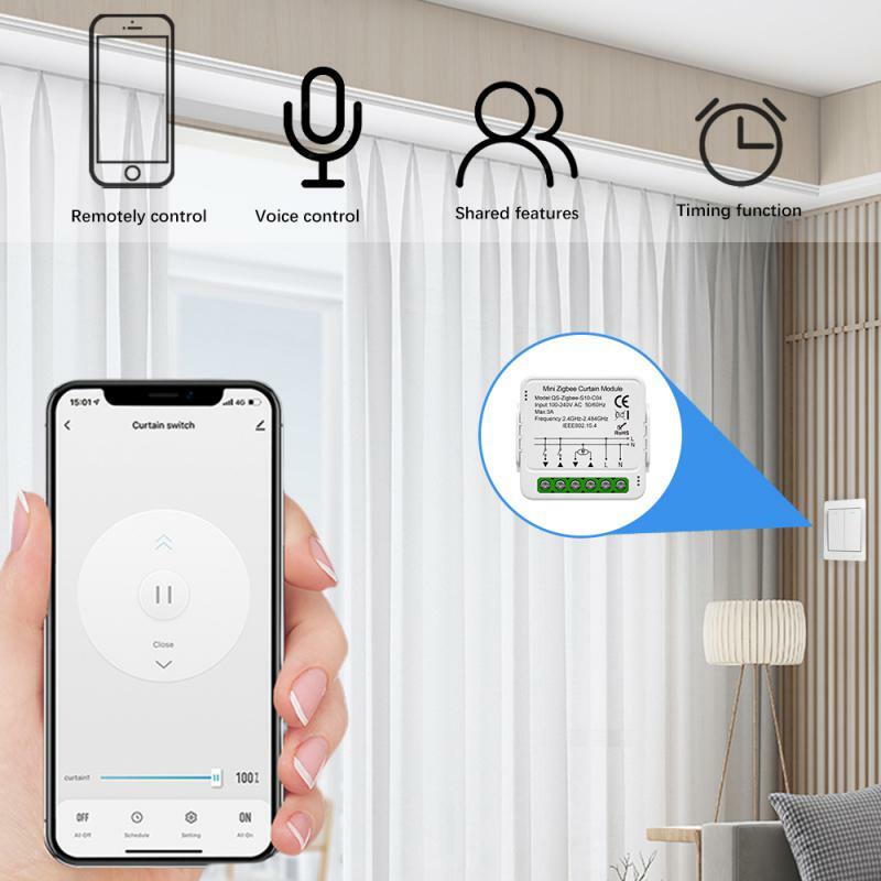 Módulo de interruptor de cortina inteligente Tuya WiFi/Zigbee para persianas enrollables, Motor eléctrico a través de Smart Life, funciona con Alexa y Google Home