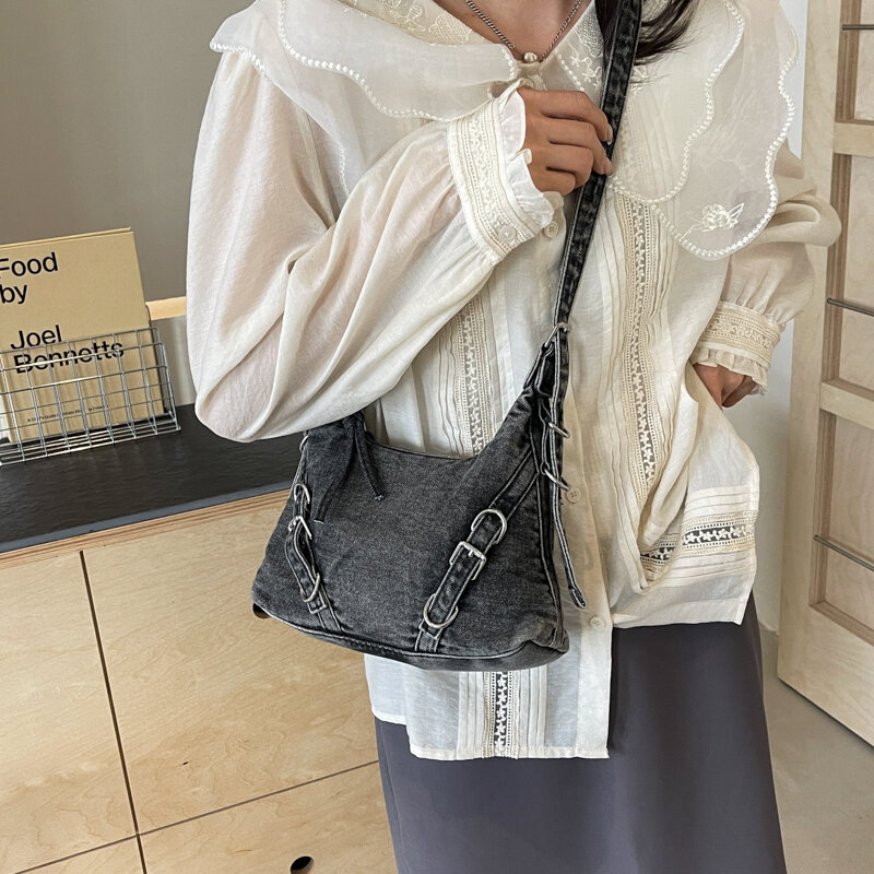 Gürtel Design Achsel Umhängetaschen für Frauen 2024 y2k koreanische Mode weibliche kleine Stoff Umhängetasche Dame Handtaschen und Geldbörsen