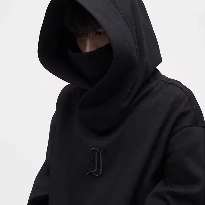 Herbst Ninja Streetwear Roll kragen pullover für Männer Brief bestickt Hip Hop Mode Sweatshirts y2k Vintage Fleece Hoody
