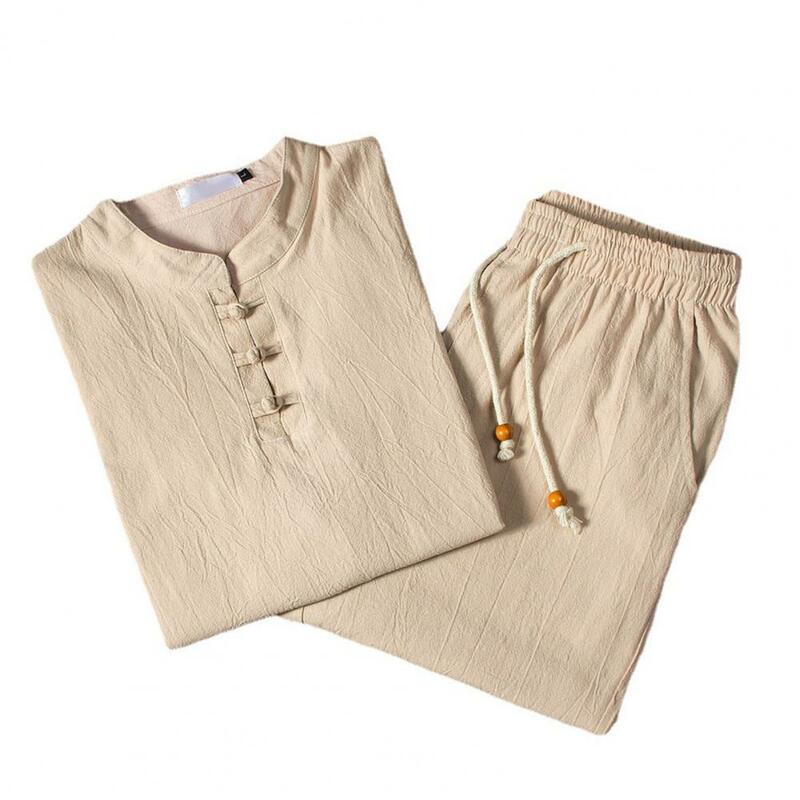 Camisa de linho algodão manga comprida masculina, camisa e calças, moda primavera, outono, 2022