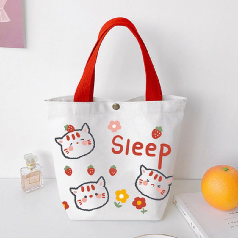 Women Mini Cotton Canvas Handbag Cute Bear Small Simple Tote Bags Shopping Bag Lovely Decoration Purse Lunch Bag