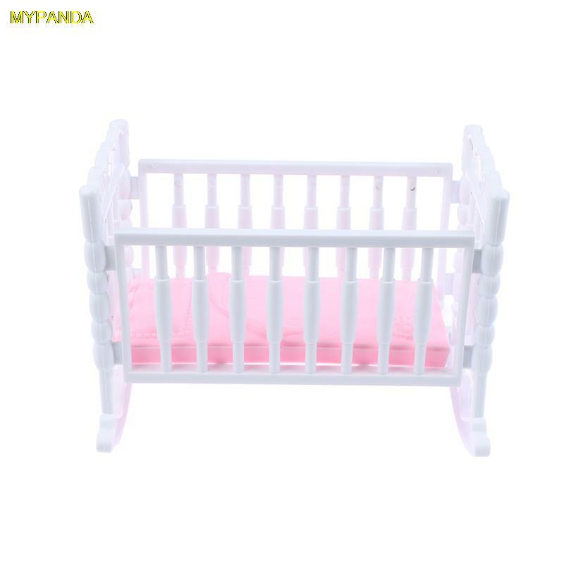 1Pc Dollhouse Bed Cradle Crib White Doll Bed Cradle Shaker Toy Accessories Bed Cradle Crib Pretend Play Toy Children's Toy