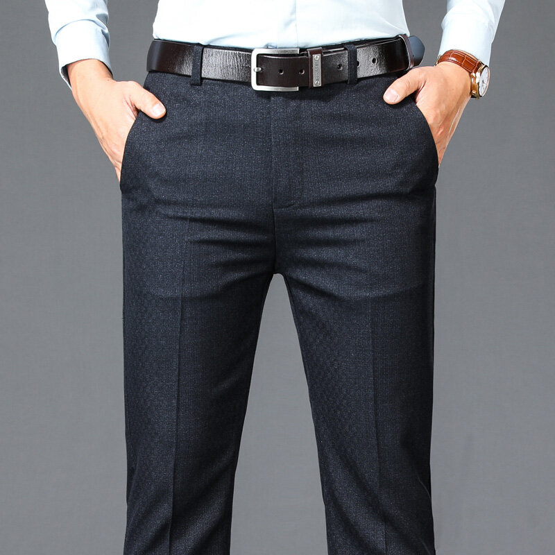Novo negócio casual terno calças masculinas sólida cintura alta em linha reta calças formais do escritório dos homens estilo clássico terno calças compridas mais tamanho