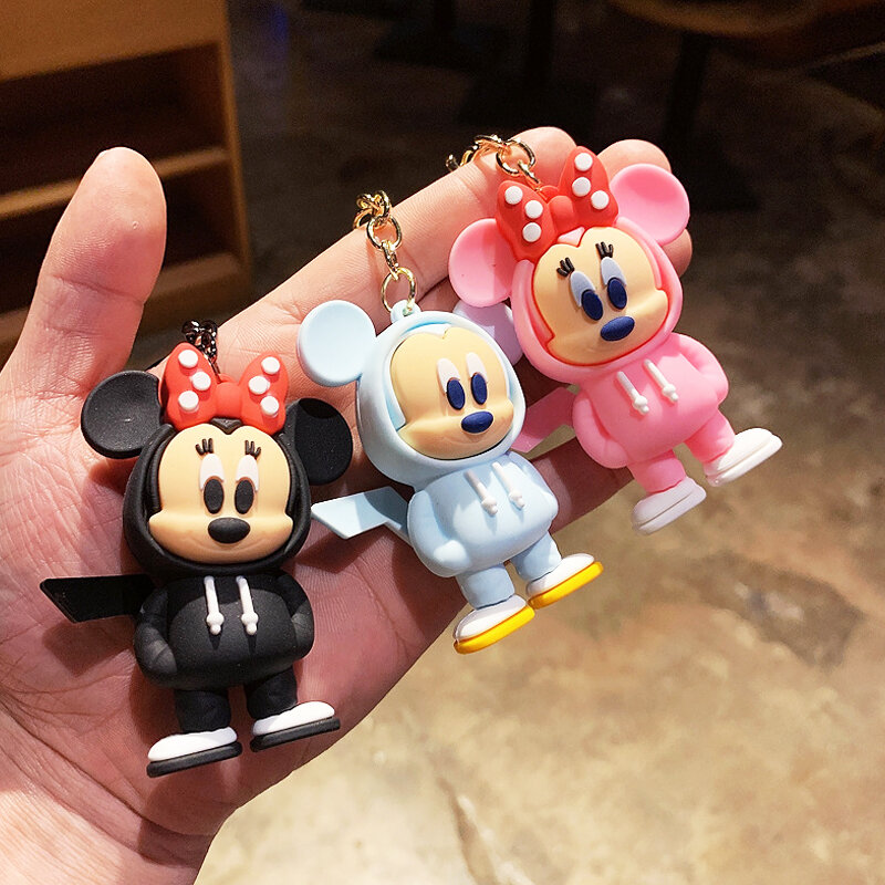 Anime Disney portachiavi Cartoon Minnie Mouse Mickey Stitch bambola carina portachiavi in PVC ornamento portachiavi ciondolo auto giocattoli per bambini regali