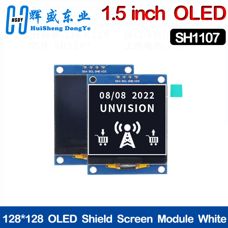 Módulo de tela escudo OLED para Raspberry Pi, 128x128, SH1107 Driver IIC, 4 pinos, branco, apto para STM32, Arduino, novo, 1.5"