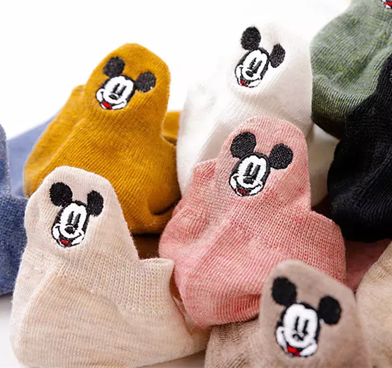 Disney – chaussettes décontractées en coton pour femmes, motif animal de dessin animé Mickey, mignonnes et brodées à la cheville, chaussettes amusantes pour filles, offre spéciale d'été