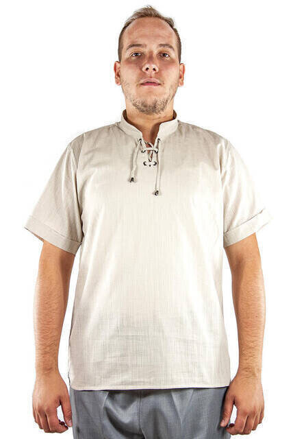 Iqrah tripulação pescoço casual corte manga curta camisa de linho-creme