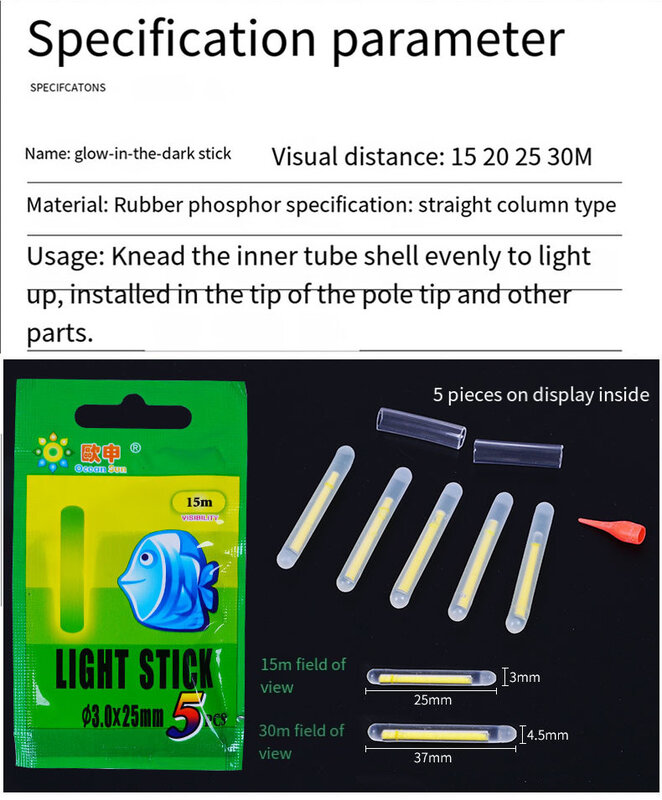 50/100pcs Fishing Glow Stick4.5*37mm/ 3.0*25mm Night Fishing Glow Chemical Light Sticks Wand Green for Floating Accessories