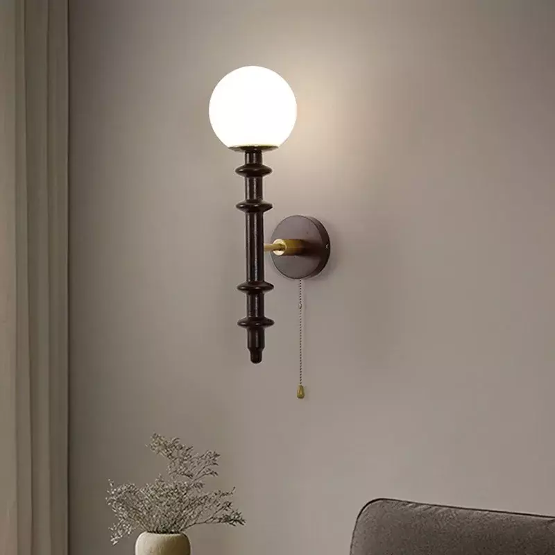 Francuska amerykańska pokój Lamp nocna do salonu korytarz tło ściana solidna drewniana lampa Vintage orzech mały kinkiet