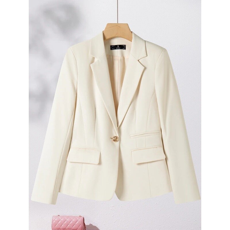 Blazer feminino de manga comprida de botão único, preto, cáqui, monocromático, roupa de trabalho, casaco formal feminino, jaqueta feminina, outono, inverno