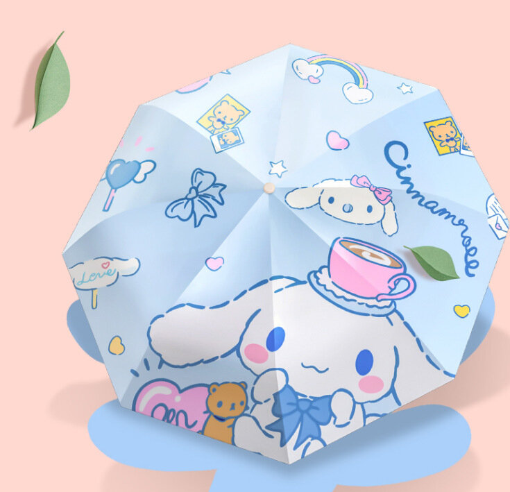 Cinnamoroll-guarda-chuva com protetor solar para mulheres, proteção UV, sol e chuva de uso duplo, guarda-chuva dobrável totalmente automático