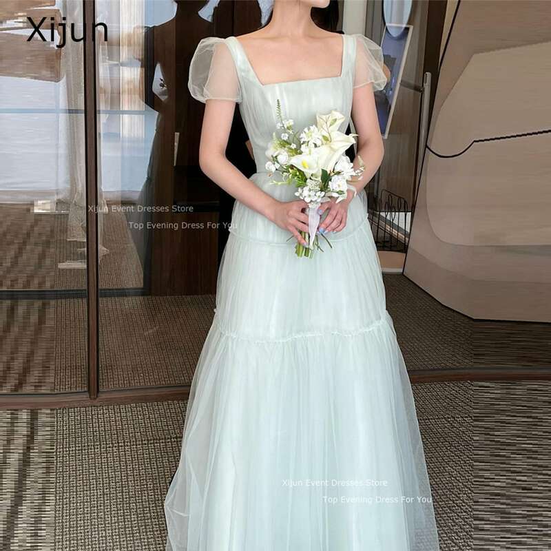 Женское ТРАПЕЦИЕВИДНОЕ свадебное платье Xijun, фатиновое платье с пышными короткими рукавами для выпускного вечера, свадебное платье до пола, модель 2023 в Корейском стиле