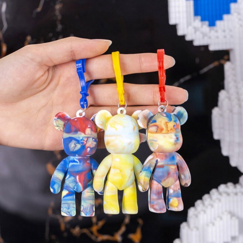 Gantungan kunci buatan tangan warna beruang, mainan anak lukisan cairan orang tua anak DIY