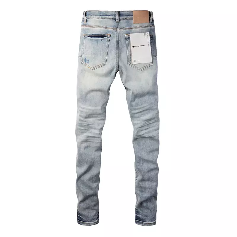Высококачественные фиолетовые брендовые джинсы 1:1, уличные синие джинсовые брюки с вышивкой, блестящие облегающие брюки