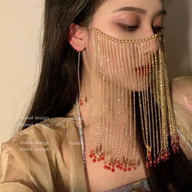 Cortina facial de estilo chino para mujer, cubierta Hanfu, accesorios Hanfu, borla larga, sacudida de paso, Tiaras de princesa de fiesta Vintage, joyería