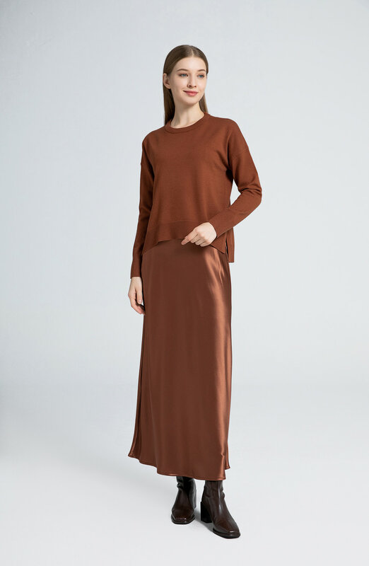 Женская одежда AS Elegance, свободный трикотажный топ и высококачественная Роскошная атласная юбка из ацетата