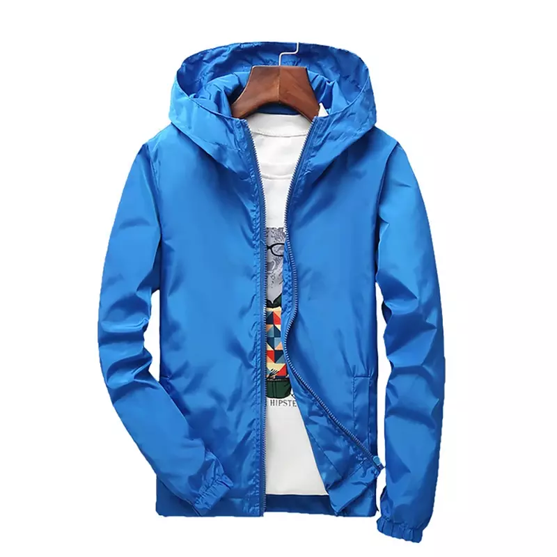 New men's casual windbreaker jacket, hooded zippered jacket, warm windbreaker, trendy clothing, top, spring and autumn
