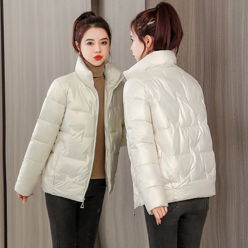 Jaqueta de inverno das mulheres 2023 nova moda brilhante algodão acolchoado jaqueta feminina parkas solto curto grosso quente senhoras casual outwear