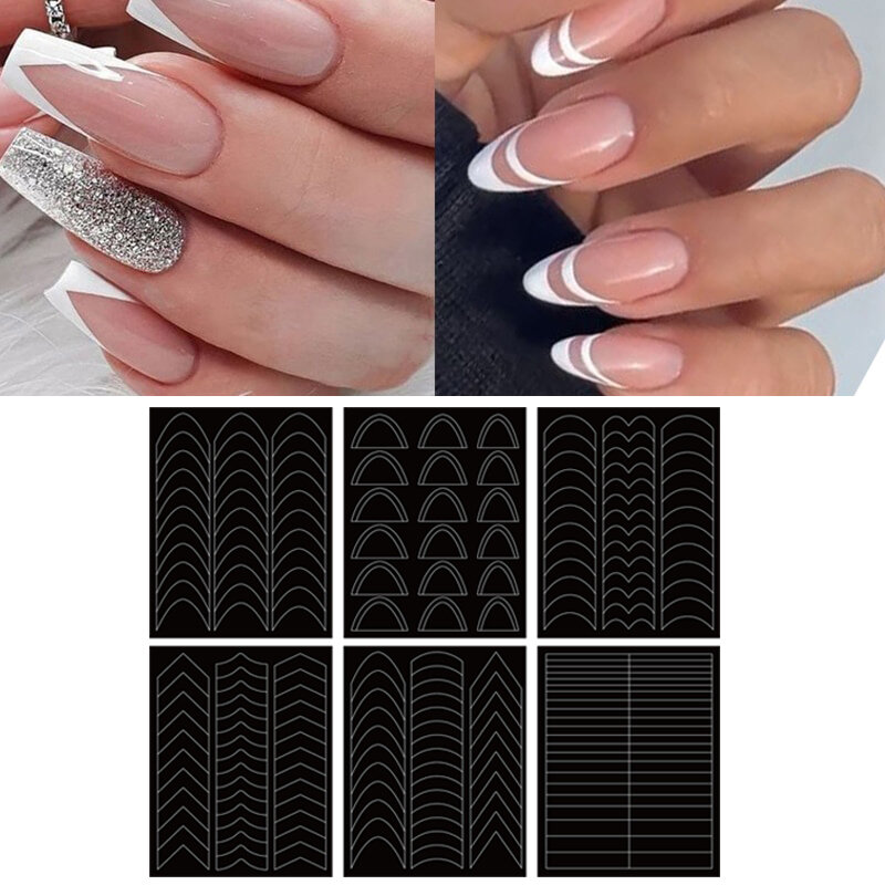 French Manicure Strip Nail Forms Fringe Tip Guides Sticker Diy Wavy Line Nail Art Tips Guides Stickers Stencil Strips Nail Tools
