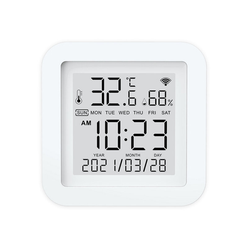 Tuya เครื่องวัดอุณหภูมิแบบไร้สายอัจฉริยะในห้องนั่งเล่น, เครื่องวัดอุณหภูมิตั้งโต๊ะปฏิทินนาฬิกาปลุกอุปกรณ์ภายในบ้านอัจฉริยะ