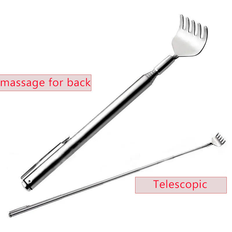 Práctico Kit de masaje de rascado de bolsillo telescópico, rascador de acero inoxidable, bolígrafo práctico, Clip, rascador de espalda, masajeador de espalda relajante