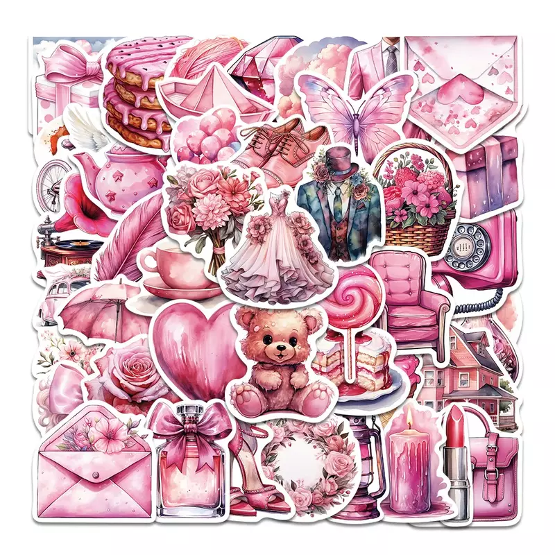 Waterproof Pink Graffiti Adesivo, Estético, Decorativo, Bagagem, Copo, Laptop, Telefone, Scrapbook, Notebook, 10, 30, 50Pcs