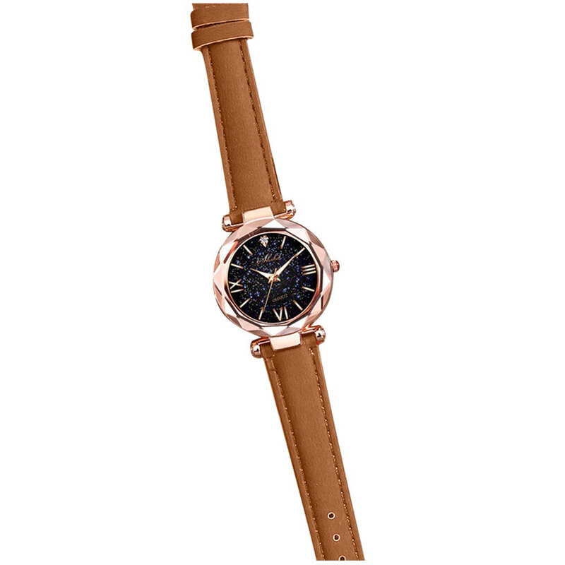 นาฬิกาข้อมือสายคาดฝ้าลายดาวเล็กๆของผู้หญิงนาฬิกาข้อมือแบบลำลองสายคล้องข้อมือ zegarek damski
