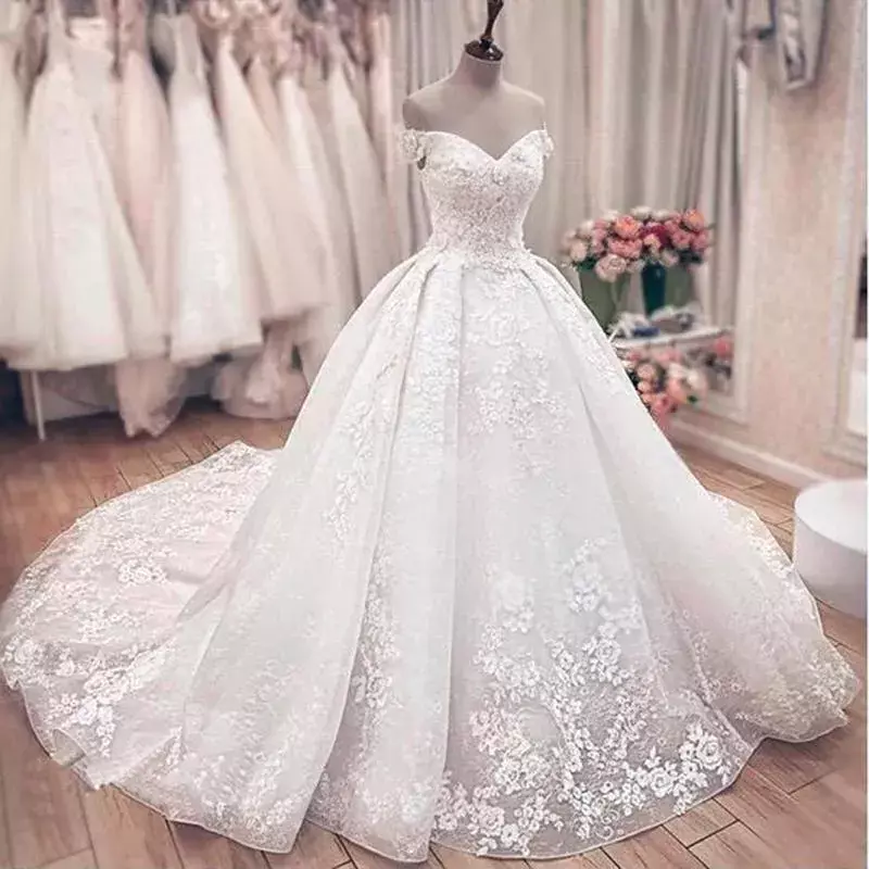 Luxury Vestido De Novia A line applique Off the Shoulder Ball Gown Wedding Dress White Wedding Romance Bride Dress 2024 New
