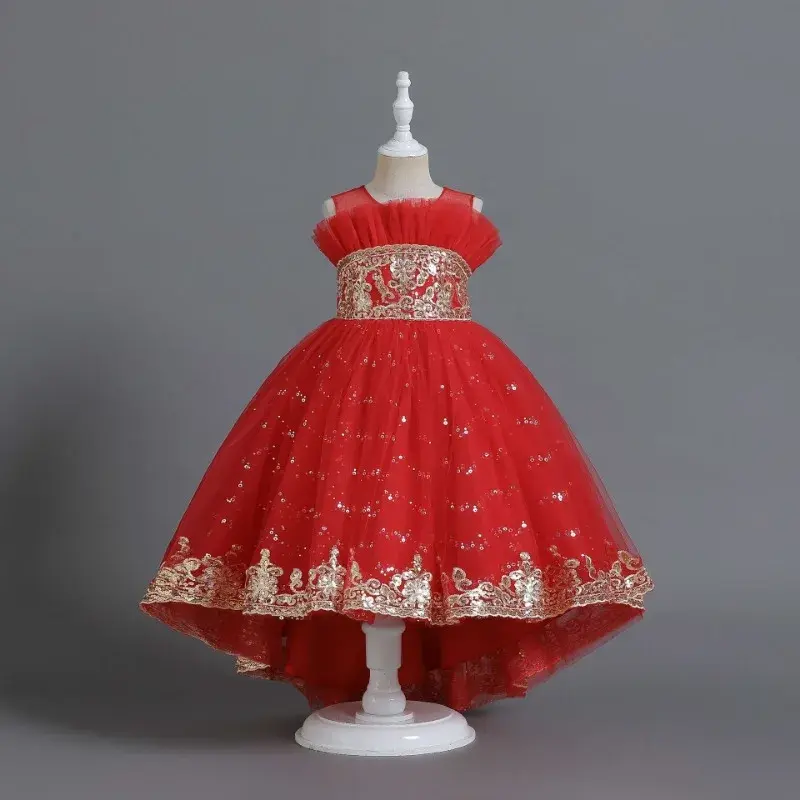 New Children's Clothing Dress Sequin Girls' Princess Fluffy Trailing Dress Ball Gown Wedding Party Flower Girl Dresses
