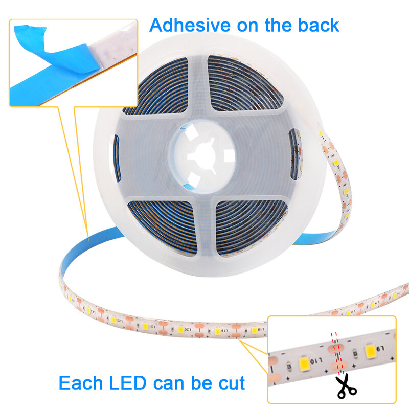 USB LED Strip Light com Bateria, Luzes do Gabinete, Quente, Blue Ribbon, Branco Frio, 5V, SMD 2835, 3528, 60LED, 0.5m, 1m, 2m, 5m, 5V CC