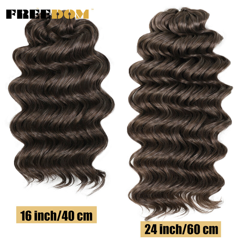 FREEDOM Synthetic Twist Crochet Curly Hair 24 Inch Deep Water Wave Braid Hair MANASI Ombre Blonde Brown Braiding Hair Extensions