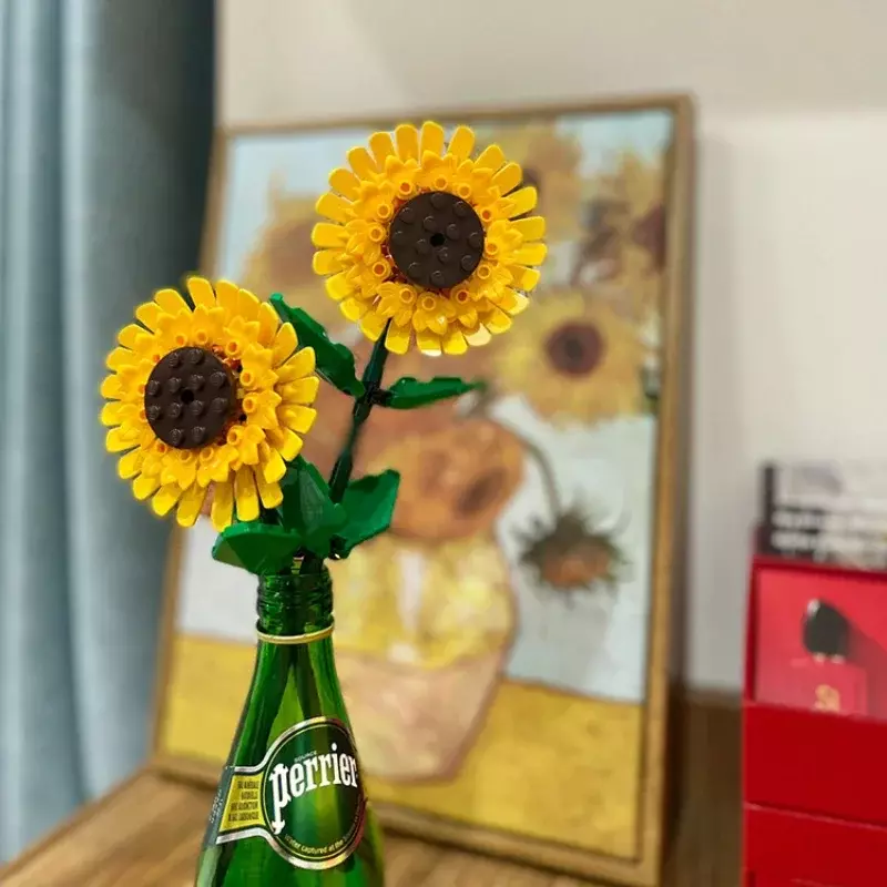 Stadt kreative Sonnenblumen blöcke Pflanze Desktop-Dekoration Bausteine Moc Modell klassische Ziegel Mädchen Spielzeug Geburtstags geschenke