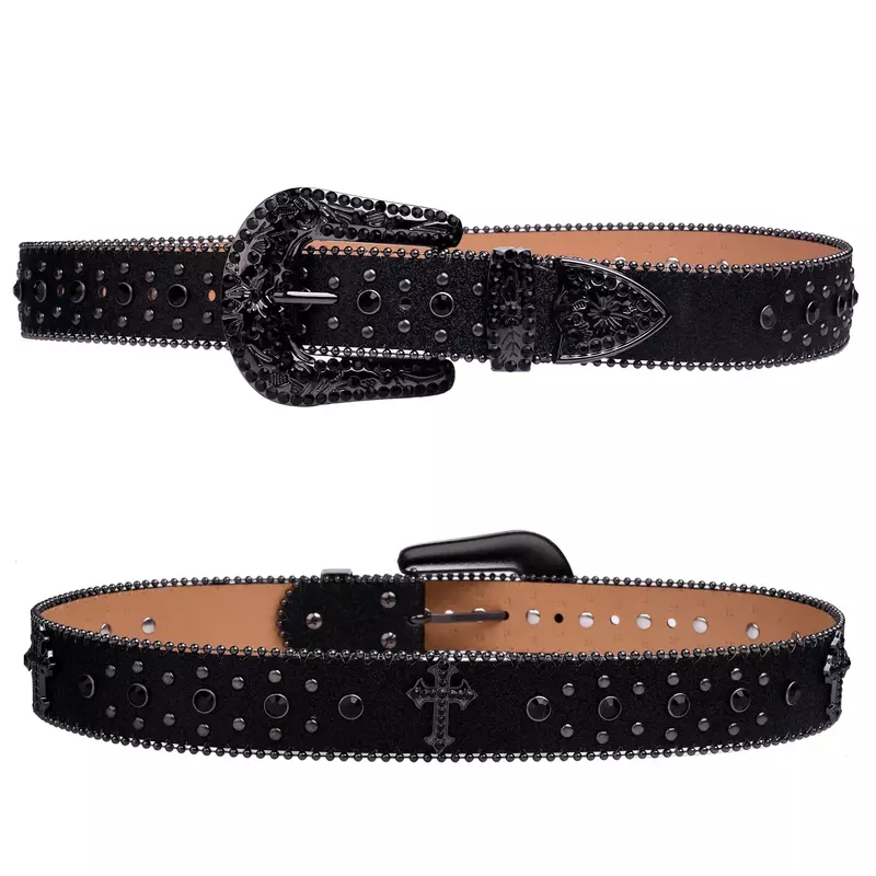 2024 Man-made Diamond Belt, Ladies Fashion Western Cowboy Rhinestone Belt Design Leather Belt Inlay Man-made Diamond Belt Jeans