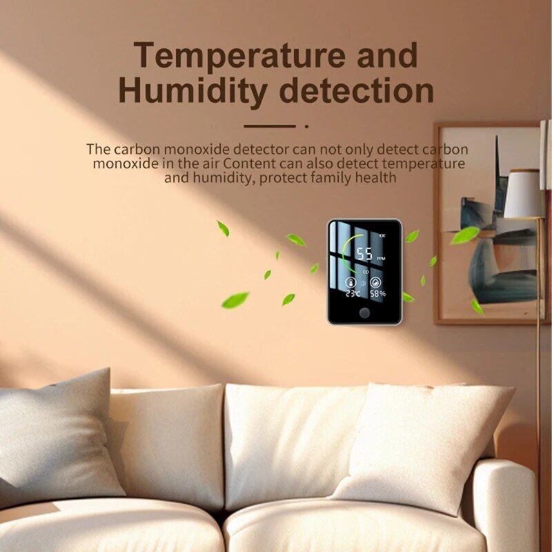 Detector de calidad del aire 3 en 1, Detector de humedad y temperatura de monóxido de carbono, alarma de CO interior para casas y coches