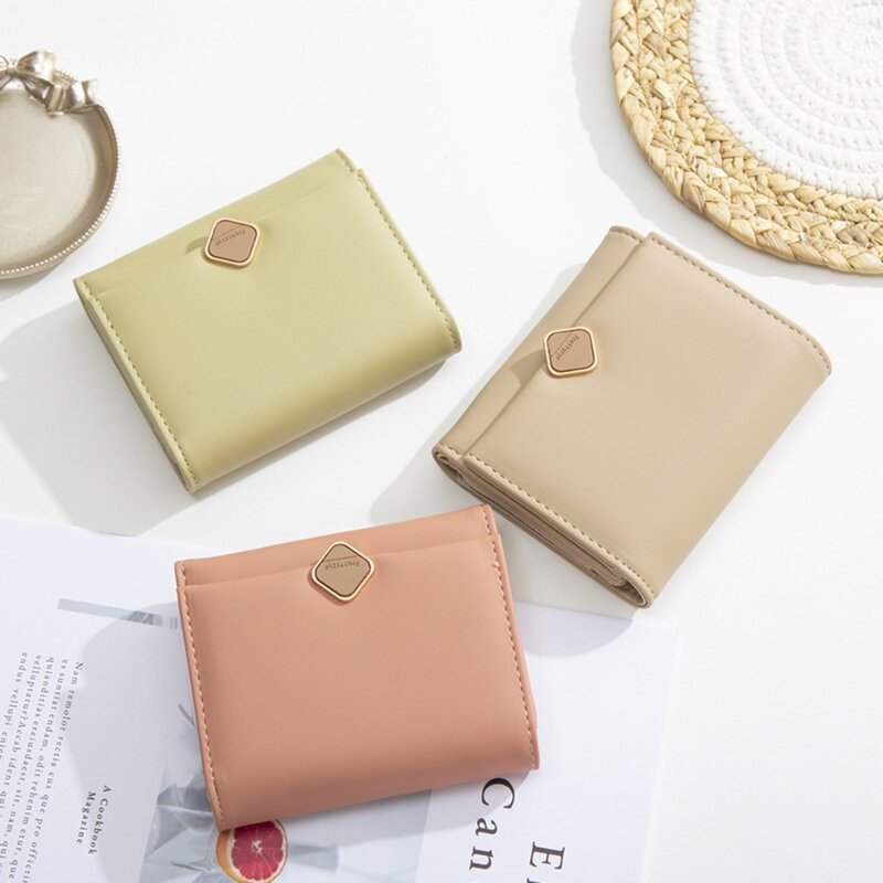 Comfort Surface Money Bag Multi-purpose Solid Color PU Leather Mini Wallet Three Fold Card Holder for Women Student