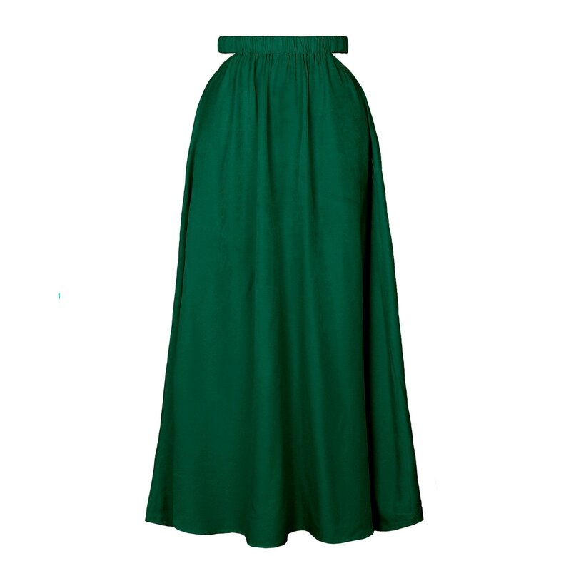 Faldas de cintura alta para mujer adulta, media falda larga ahuecada de Color sólido, falda metálica ajustada