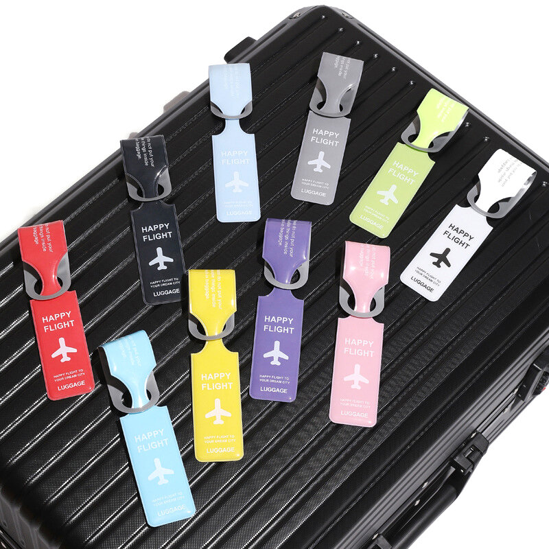 Etiqueta de equipaje de PVC con letras bonitas, etiqueta de identificación, Dirección de nombre, etiquetas de identificación, accesorios para avión