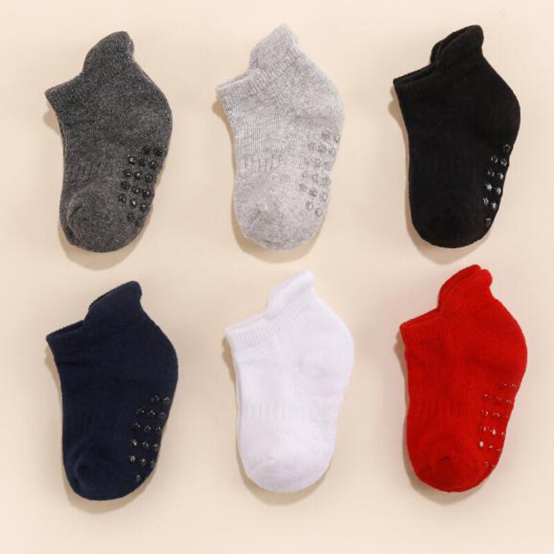 4Pair/lot New Children's Anti slip Solid Color Socks for Boys and Girls
