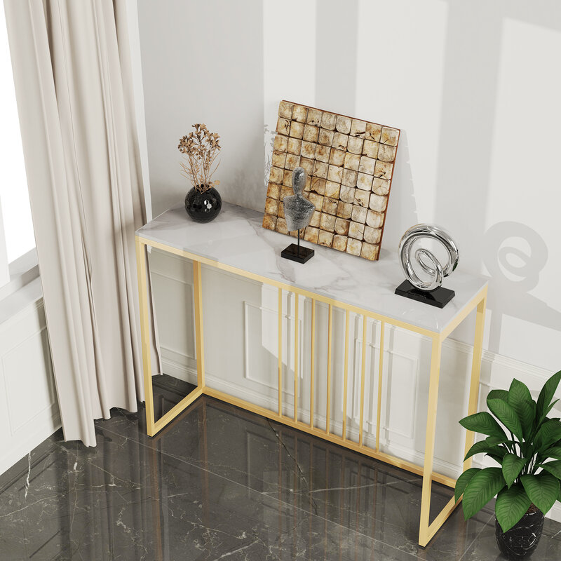 Nowoczesny akcent konsoli stół marmurowy złoty Metal rama witryna półka wąski stół na przedpokój salon wejście