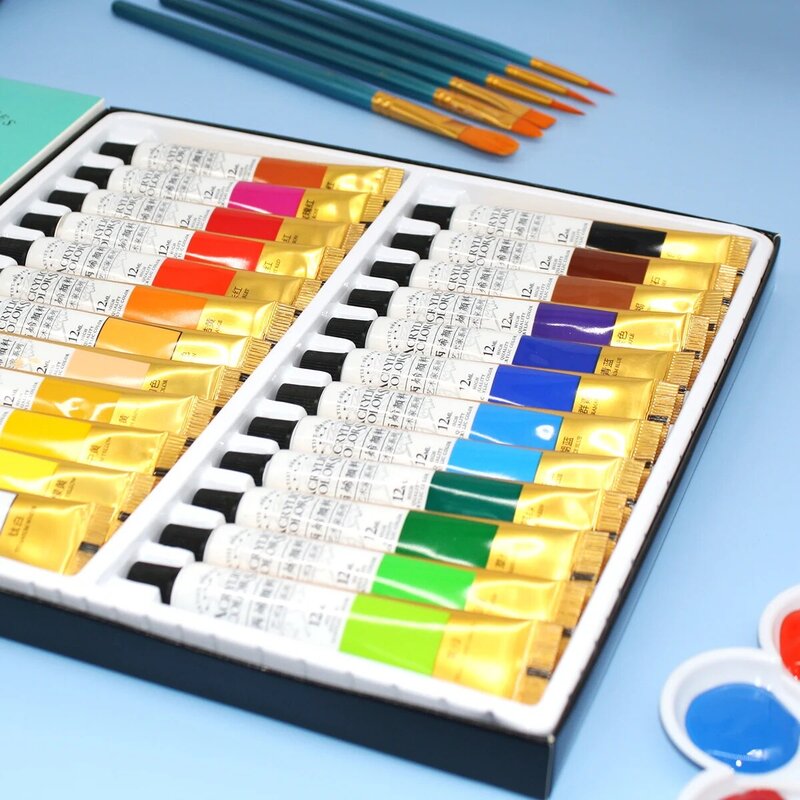 สีอะคริลิคปลอดสารพิษกันน้ำเริ่มต้นนักเรียนศิลปะ Dye Professional ชุดแปรงศิลปินมือวาดสีผนัง DIY